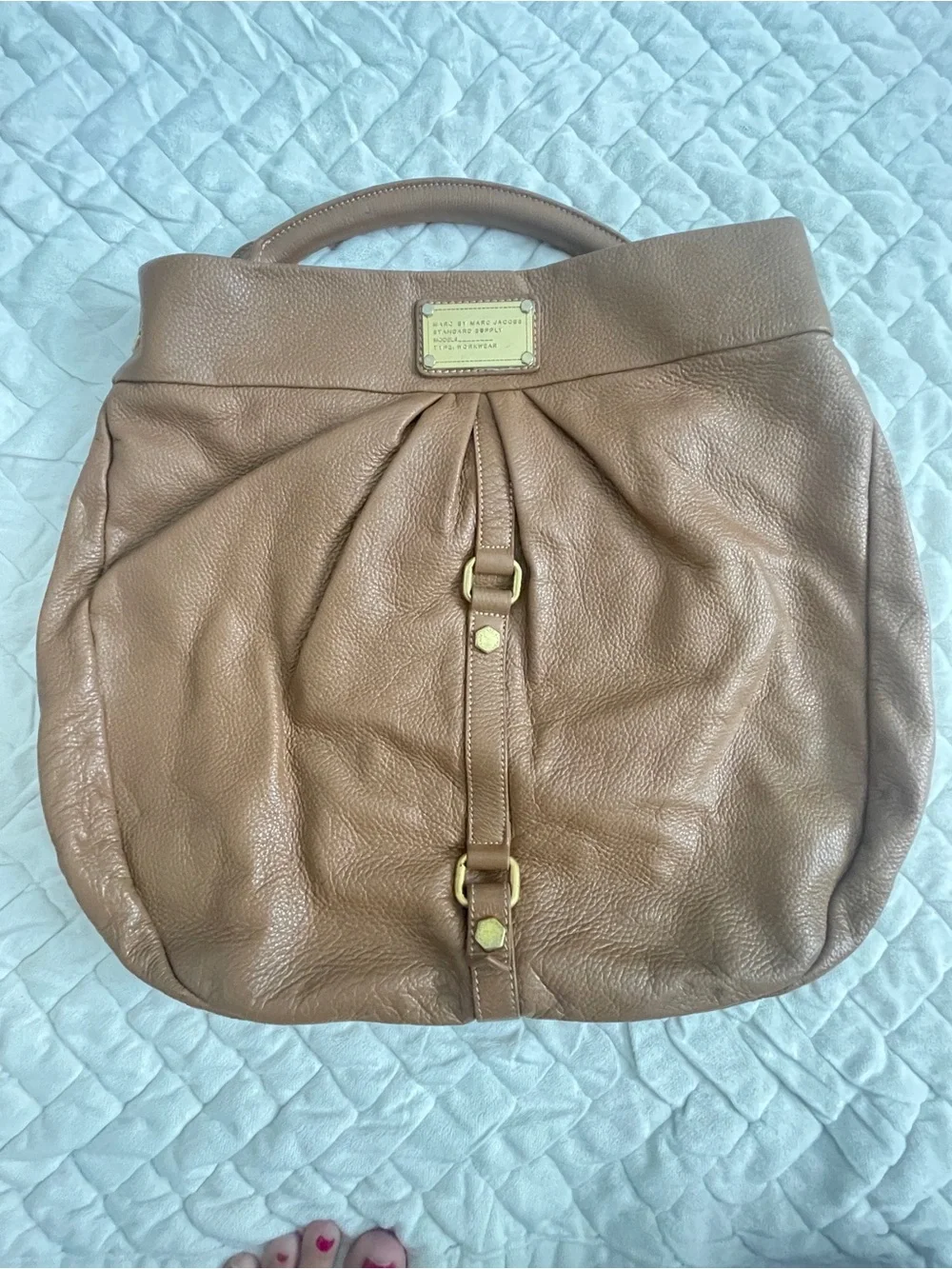 Leather Hobo Handbag in Tan